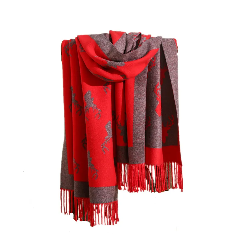 2022 дизайнерский зимний новый модный кашемировый шерстяной жаккардовый шарф с рисунком оленя, шаль из пашмины