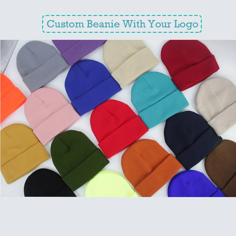 Hotsale High Quality Winter Plain Beanie Custom 100% Acrylic Beanie Hat Warm Knitted Beanie Custom Caps Embroidery Logo