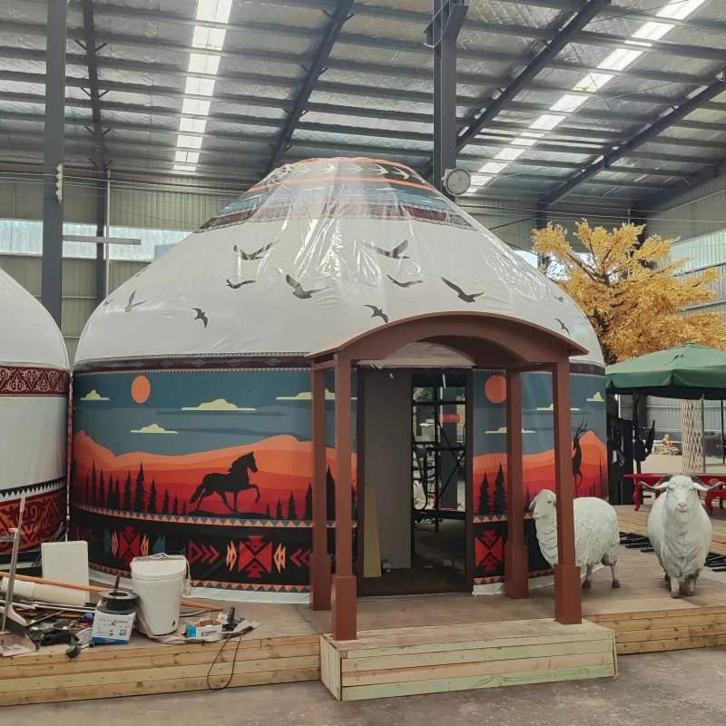 14M Large non-fading canvas mongolian yurt bell camping steel wood yurt ger tents