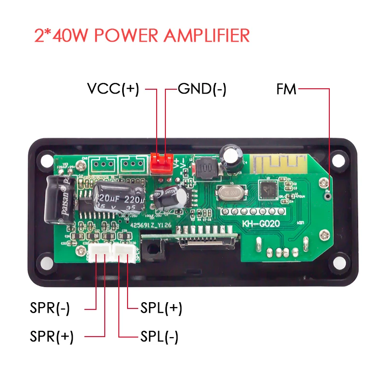 80W Amplifier 5V 12V MP3 Decoder Board Recording Audio Module USB TF FM Radio Blue tooth5.0 Wireless MP3 Player