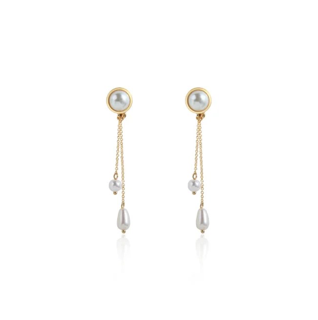 Stock lot South Korea Dongdaemun fashion style long tassel water drop pearl 925 silver needle earrings female