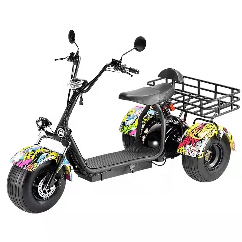 Hot selling citycoco adult e 3 wheel electric motorcycle engine motor for 2000w fat tire black scooter mobility 3 roues en 1seat