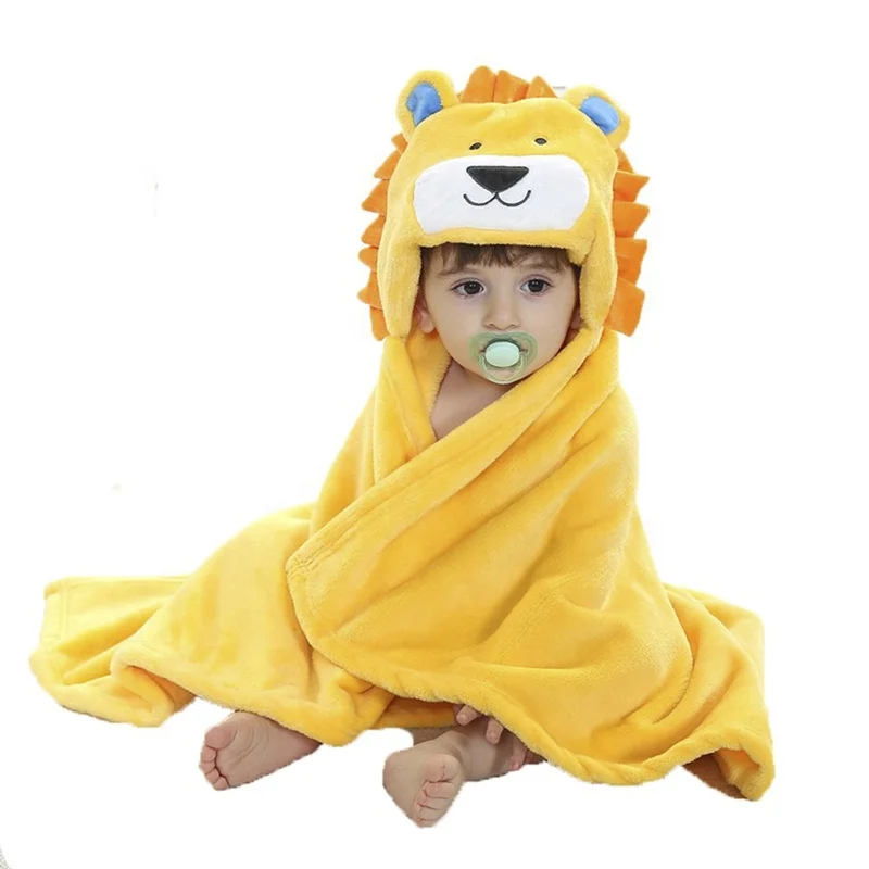 Ultral Soft Fleece Cute Animal Kids Hooded Baby Towels Wearable Swaddle Baby Blanket with Hooded