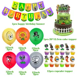 Plants V.S. Zombies Theme Happy Birthday Cake Topper Paper Banner  Party Decoration Set