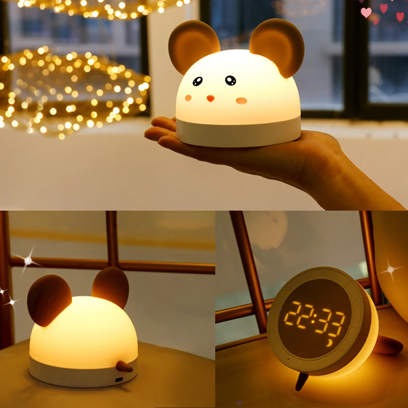 Super Cute Mouse Animal 7 Colors Light Changing Silicone LED Toy Lamp Squish Silicone Soft Mouse Alarm Clock Night Light