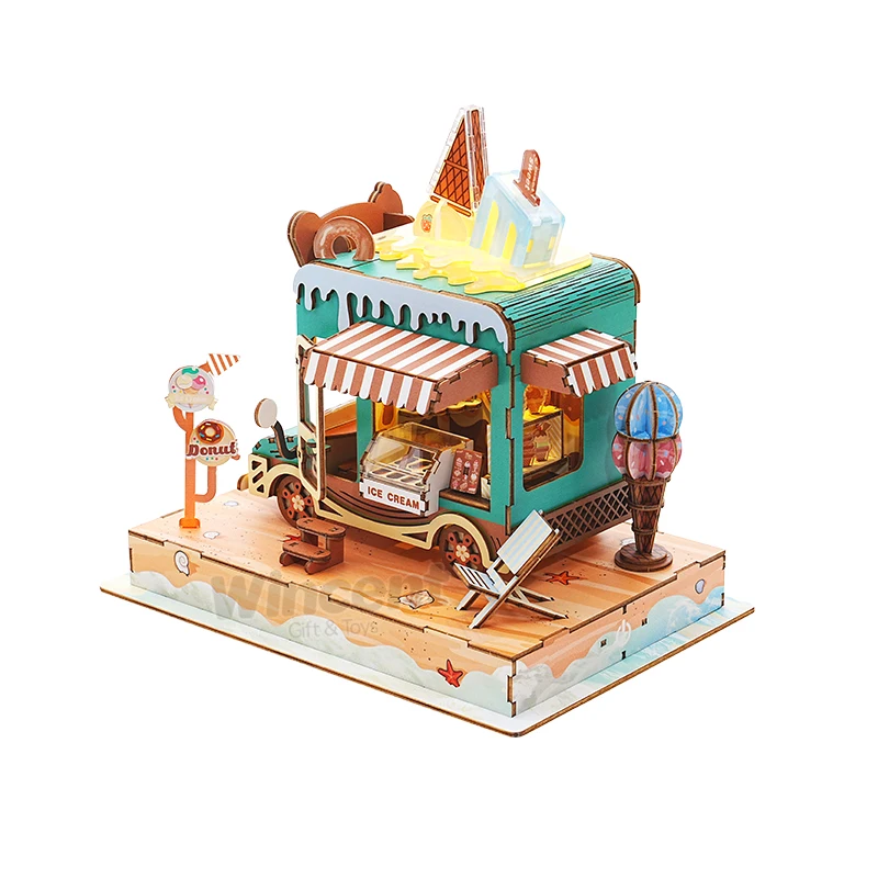 Wincent New Product Assemble Ice cream truck DIY Miniature Doll House wooden puzzle 3d toy miniature diy