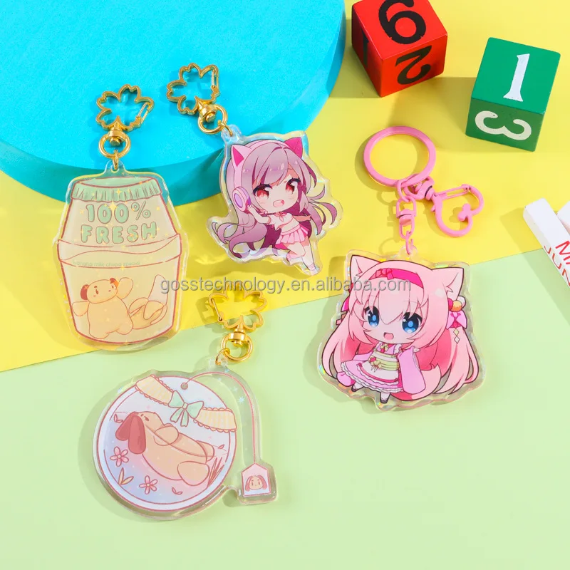 Low MOQ Custom High Quality Two-Side Printed Charm Keychain Cute Japan Anime Acrylic with Glitter epoxy acrylic charm keychain