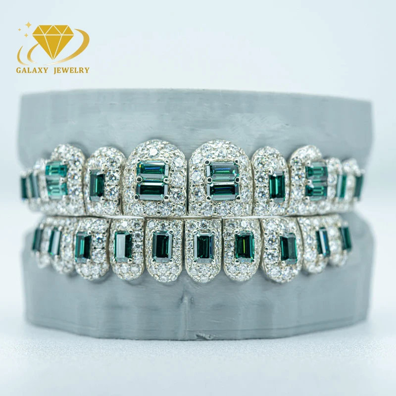 Moissanite Grillz 8 On Hop ficed Out Vvs невидимая настройка на заказ Зеленый Изумрудный Ограненный Diamond