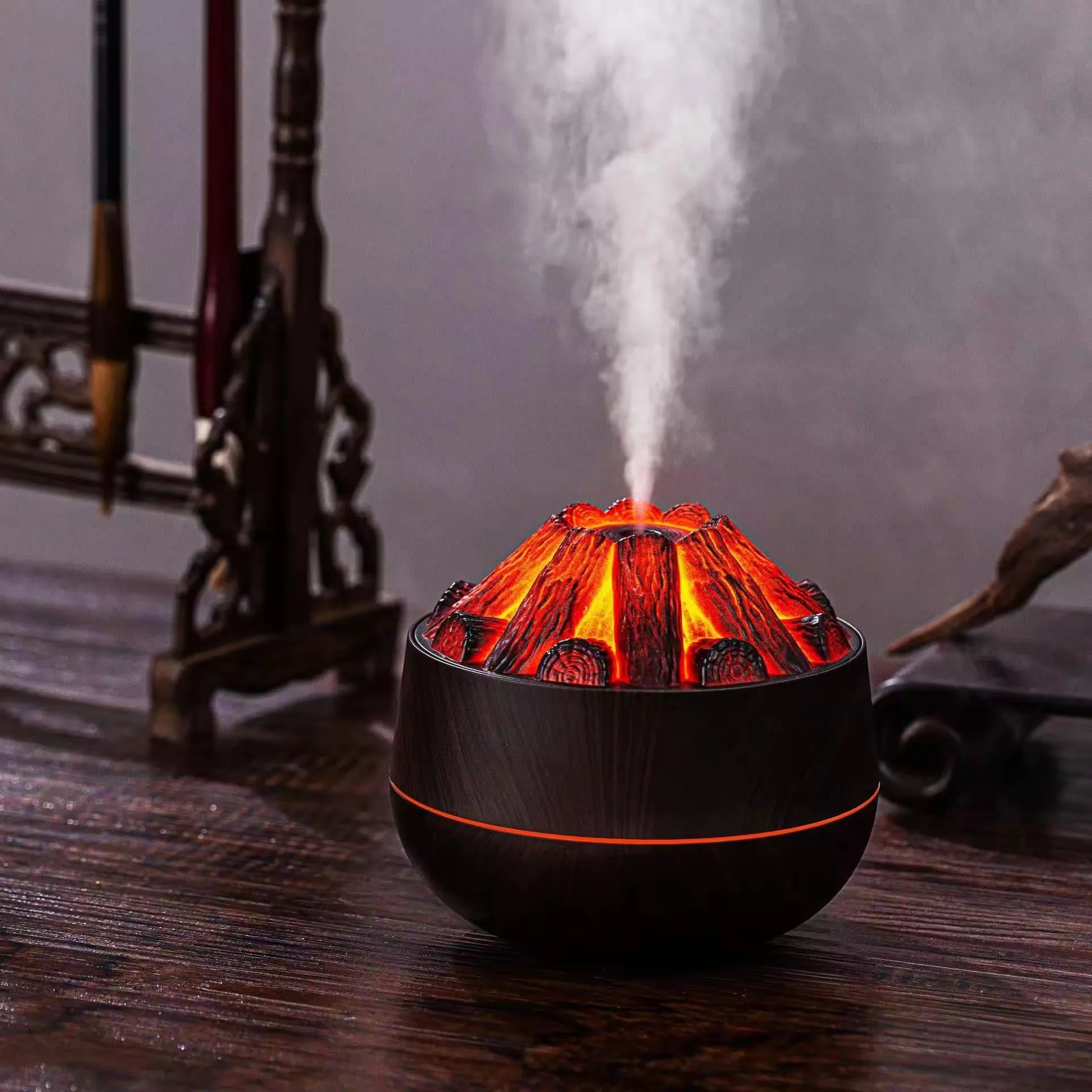 New Charcoal Fire Humidifier Vaporizador Innovative Design 300ML USB Simulated Flame Machine Volcano Aroma Diffuser for Home