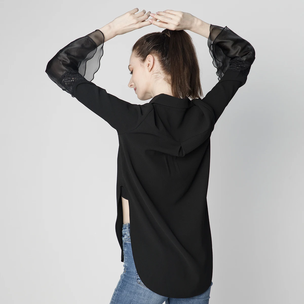 LADIES CASUAL CHIFFON LACE FLARED SLEEVE SHIRT