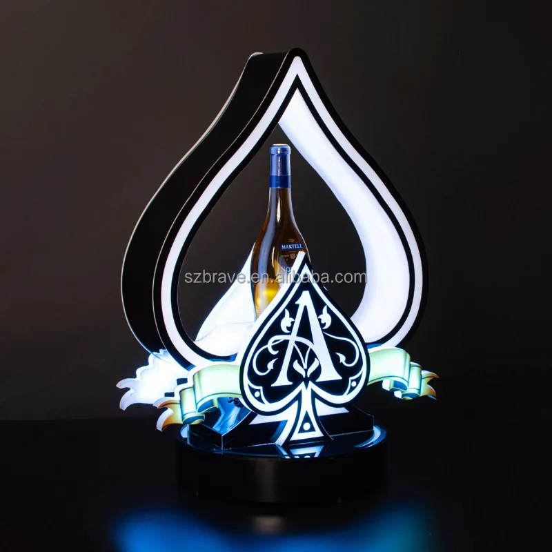 Custom Acrylic LED Spade Shape Bottle Presenter VIP Champagne Presenter Display Ace of Spades Bottle Presenter