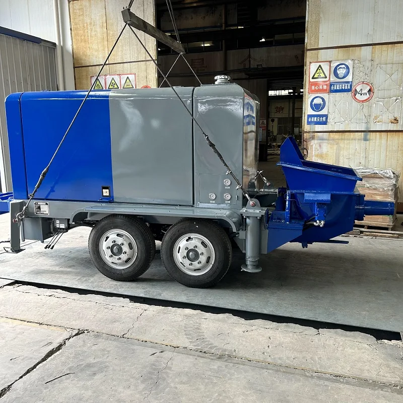 High speed towed truck behind two axles concrete pump trailer mounted with new designed
