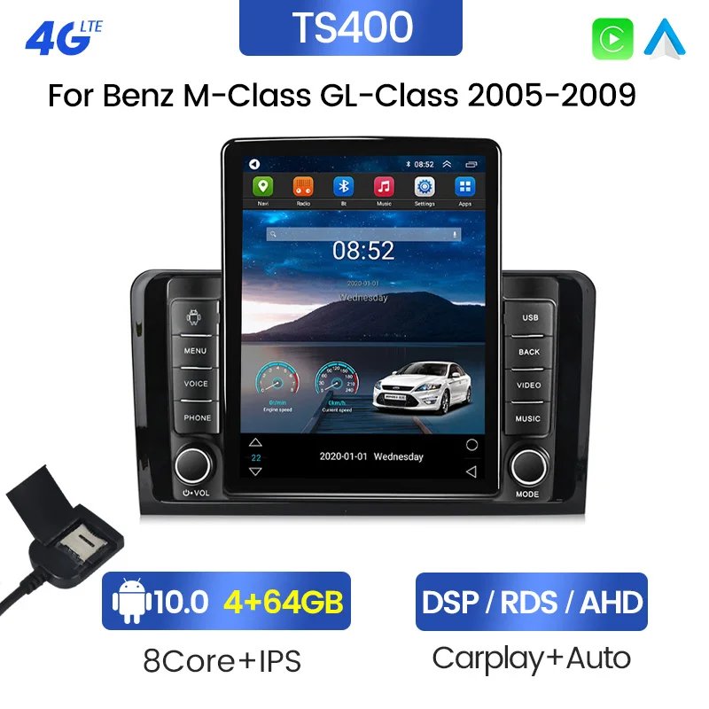 Tesla Android IPS 2.5D Car DVD Player For Benz Ml Gl W164 ML350 ML500 GL320 X164 ML280 GL350 GL450 4+64GB Carplay GPS Radio