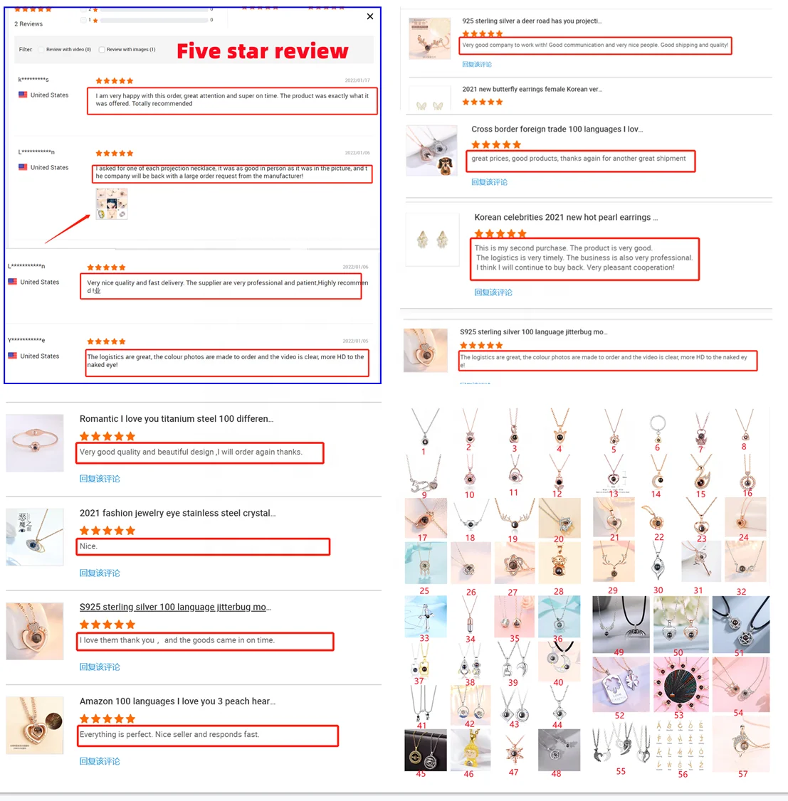 100 Different Languages I Love You S925 silver personalized Photo Projection Necklace pendant  - Heart