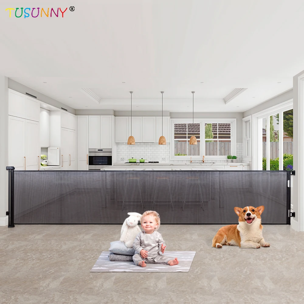 Baby Safety Product Metal Adjust Safety Retractable Mesh Baby Gate