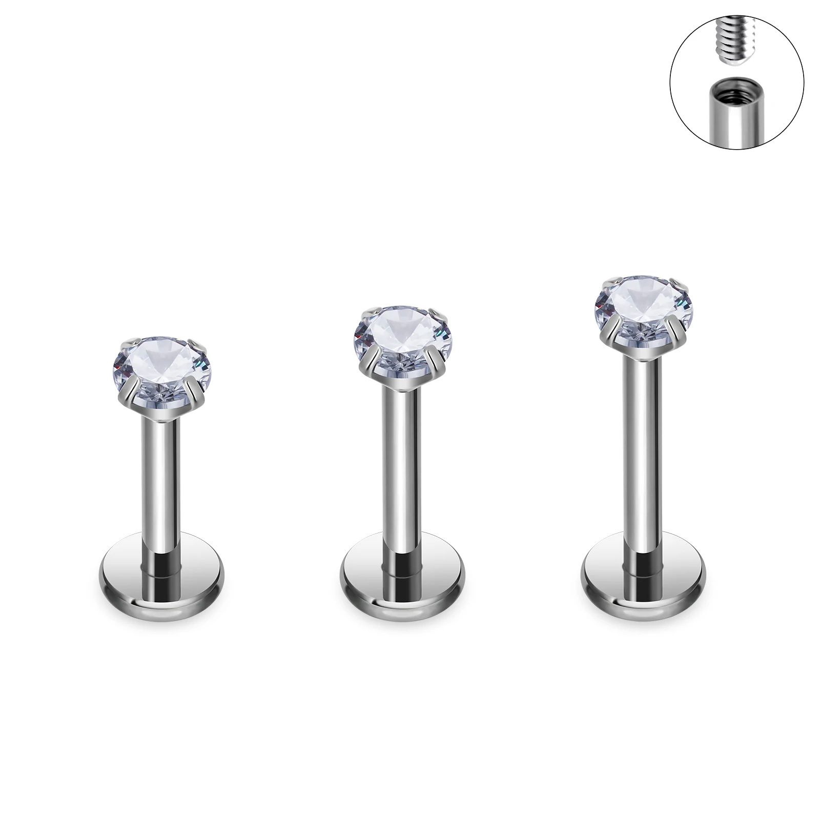 Wholesale G23 Titanium Piercing Stud Earrings 2-4mm Zircon Labret Internal Thread 16G Lip Nail Ear Tragus Body Piercing Jewelry