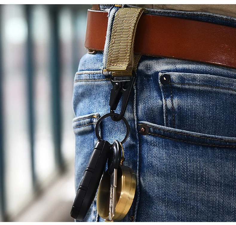 High Quality Molle Key Ring Holder Gears Nylon Strap Loop Carabiner Tactical Key Chain