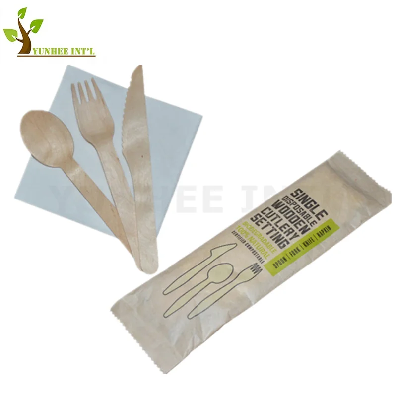 100%Natural Mini Fruit  Bread Pizza Takeout Cutlery Set Wooden Disposable Spoon Knife Fork