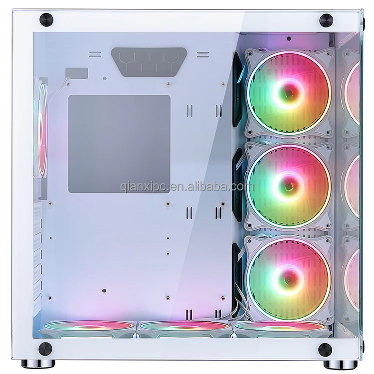 good quality wide cube glass aluminum computer case pc  Dual Chamber  ATX cube  Computer Gaming Case with Argb effect