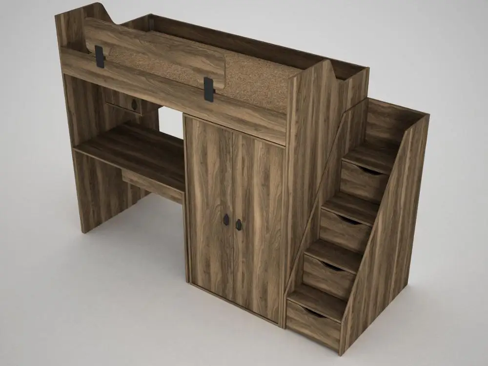 Flexi Young Room Bunk High Quality Walnut Color with Study Desk