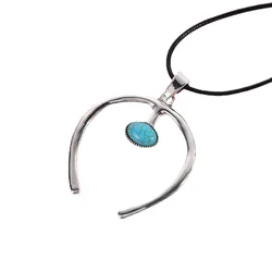 2023 Newest Western Bohemian Jewelry Buffalo Cow Horn Turquoise Bull Skull Necklace