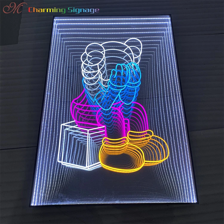 Custom logo cartoon kaws melaleuca mirror signage led neon light sign comics light box