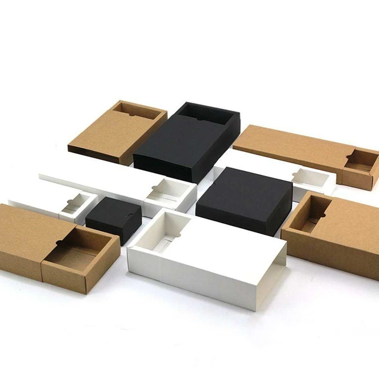 Recycled kraft paper box brown nature color custom clothing packaging sliding open gift boxes with drawer and sleeve