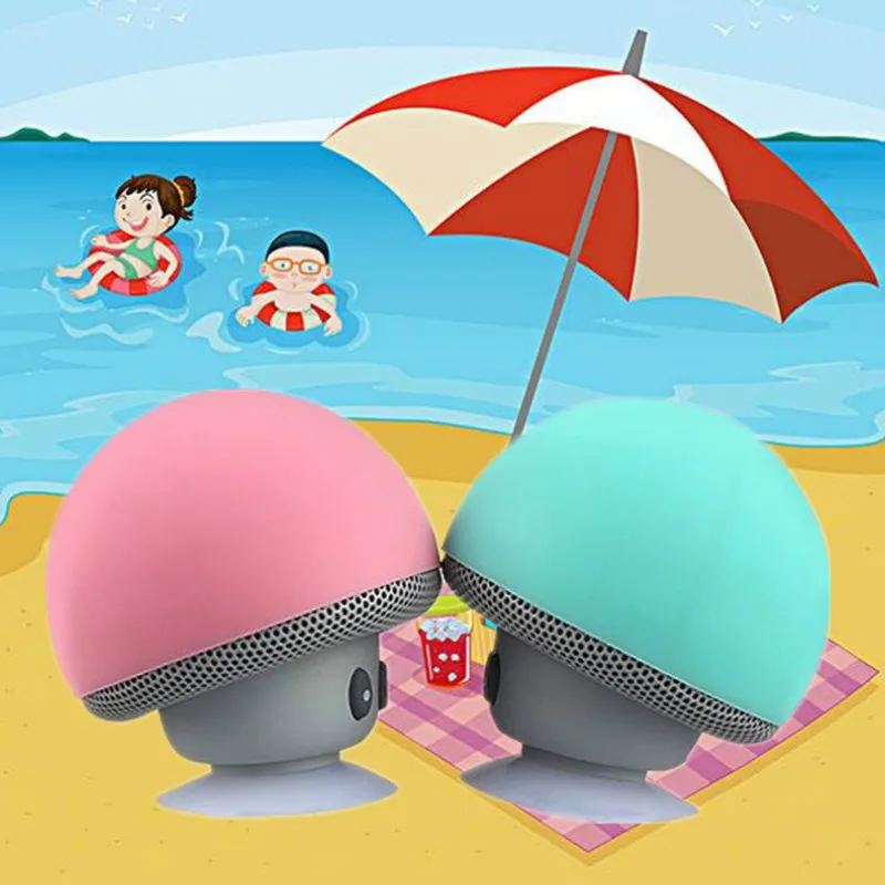 Mini Cartoon Portable Small Mushroom Head Wireless Blue tooth Speaker Silicone Suction Cup Speaker Phone Holder Audio