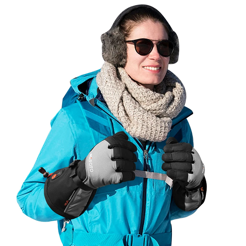 Wasoto Winter Outdoor Thermal Warm Heating Gloves 7.4V Lithium USB Rechargeable Battery Heated Ski Gloves for Men and Women