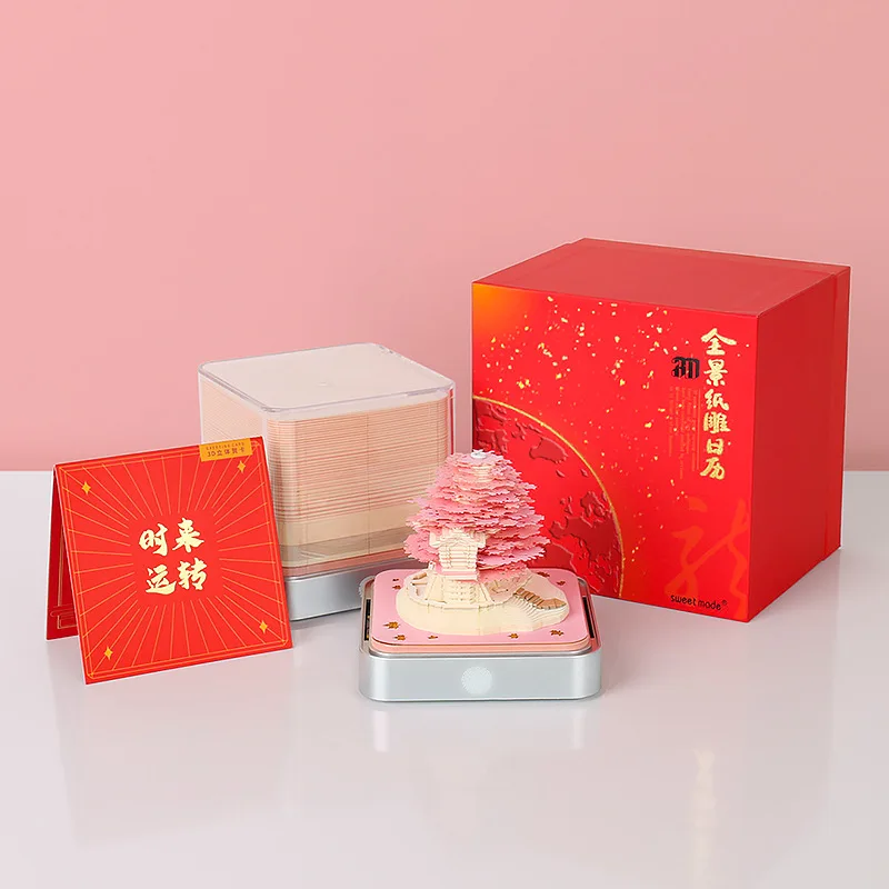 2024 Calendar 365 Days Sakura Tree House Building Block 3D Memo Pad Christmas New Year Gifts 3d Art Paper Calendar