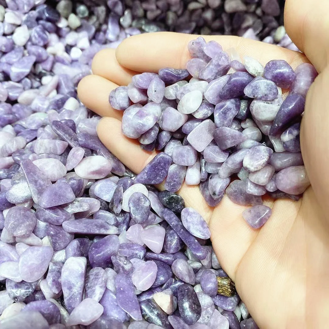 Горячая Распродажа натуральный кристалл лечебный камень Lepidolite чип рейки народные ремесла фиолетовая слюда потертый камень