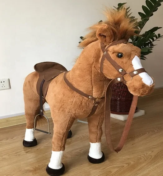 Новая плюшевая стоячая коричневая лошадь игрушка для катания на лошади