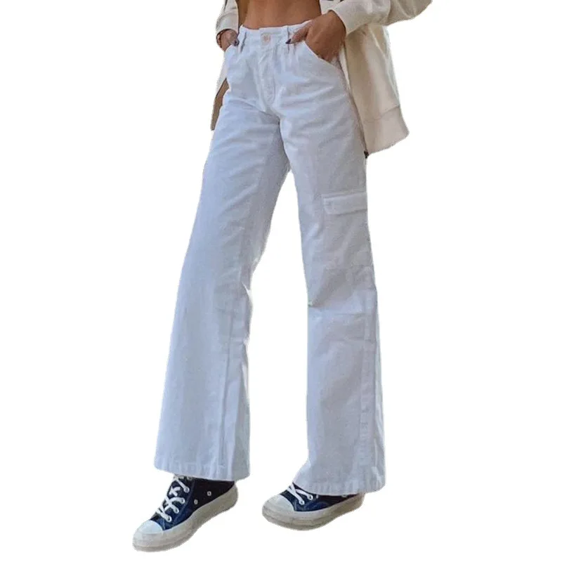 Wholesale Women Custom Solid High Rise Mom Jeans white women jeans