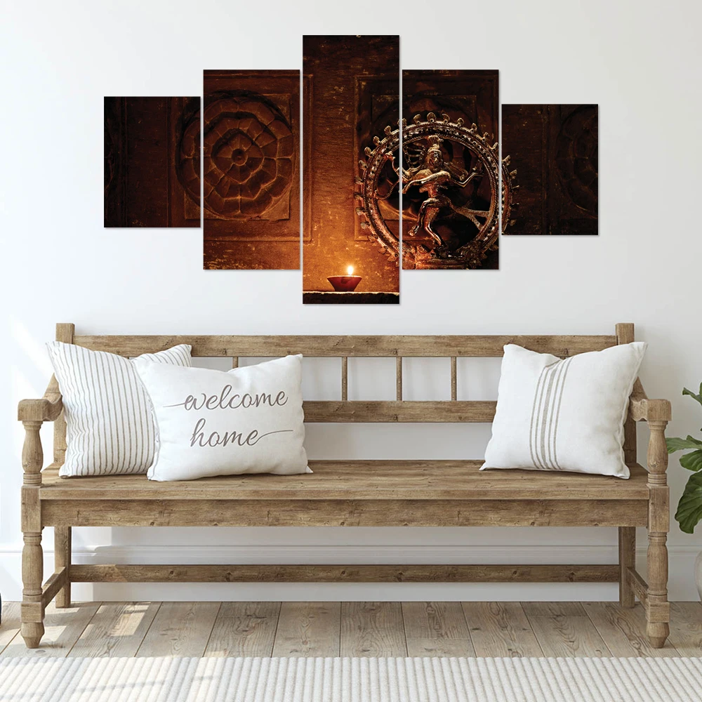 Custom Stretched Canvas Art Prints India God Nose Elephant Artwork 5 Panels India Wall Art Picture Oil Painting Buddha Painting