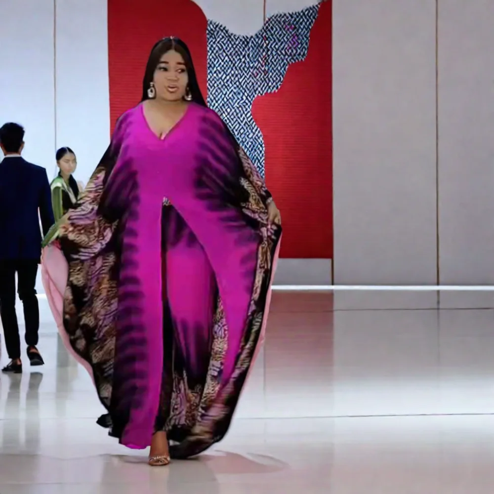 New Style African National Costume Suit Top Chiffon Digital Printed Wide Leg Two-piece Set