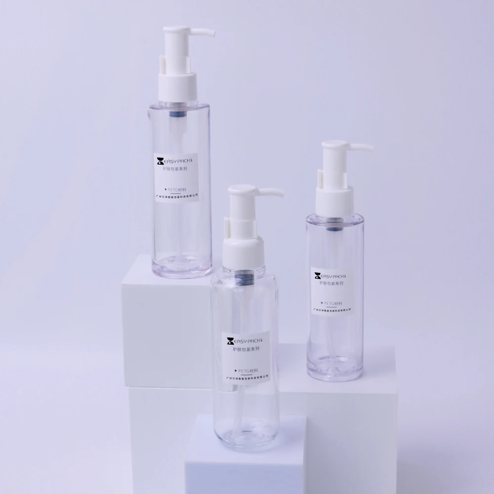 Cylinder Shape Empty Refillable Plastic Lotion Skincare Packaging Cosmetic Pump Bottles