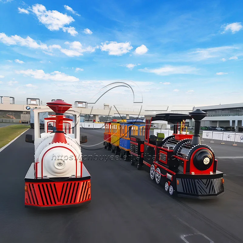 Funfair Vintage Electric Sightseeing Train 24 Seats Tourist Trackless Train For Sale
