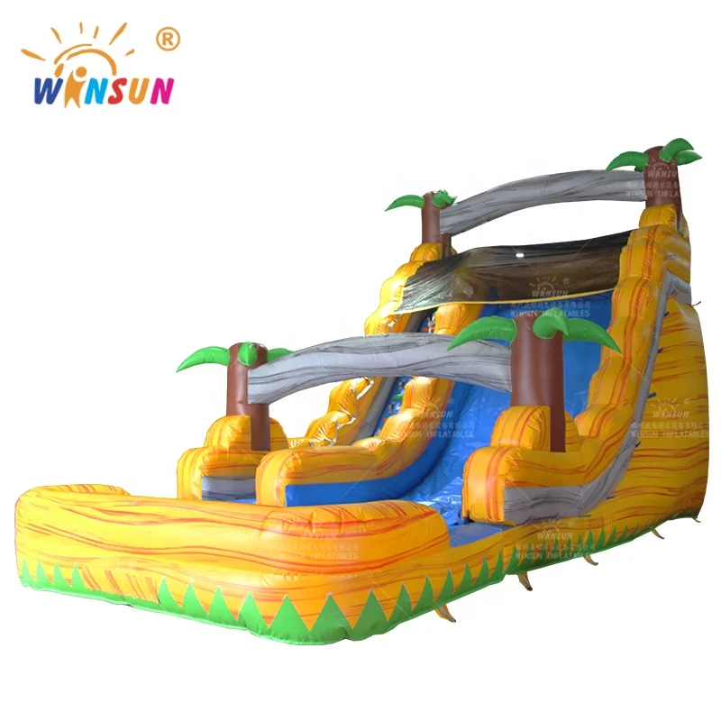 China Commercial Big 18ft High Double Bouncer Tsunami Blue Summer Splash Inflatable Wet Water Slide With Detached  Pool