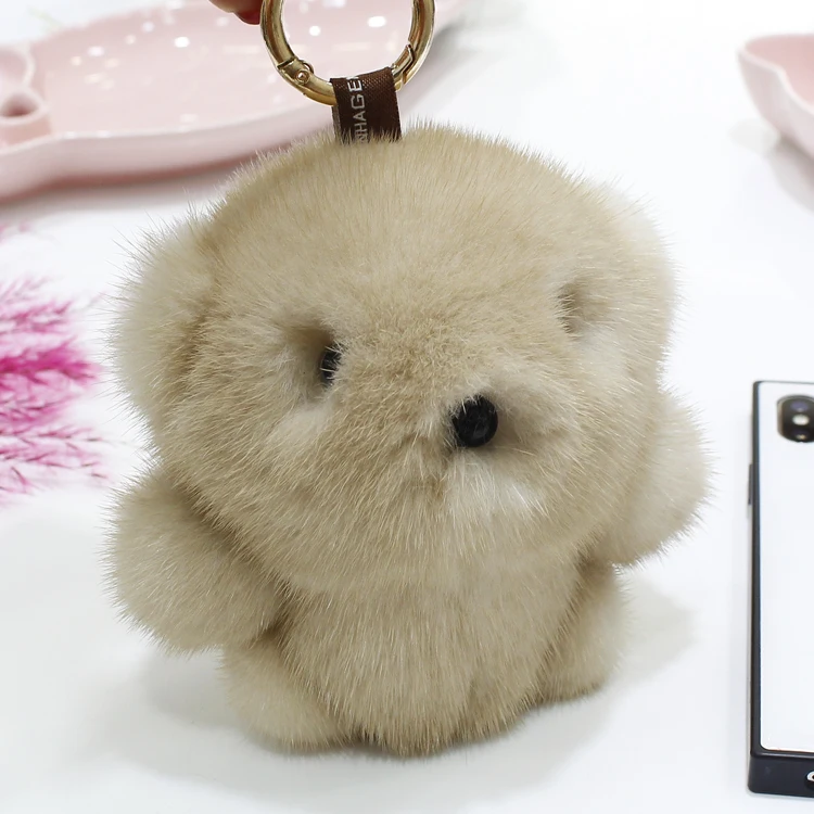 Hot Sale Fashion mink Fur Bear Keychain Cute Plush Keyring Bear Keychain