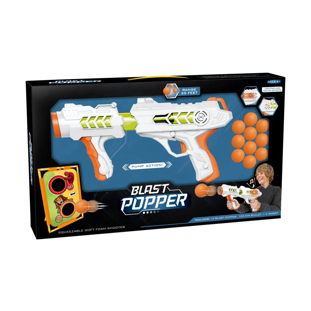 Easy Oem 25 Feet Range Plastic Blast Popper Pump air Gun Target Game Toy Set
