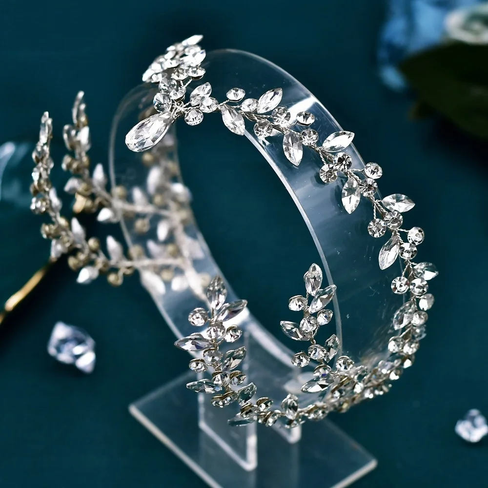 Crystal Bridal Headpieces for Brides Silver Wedding Hair Accessories Bride Headband Pearl Hair Vine Rhinestone Hair Pieces