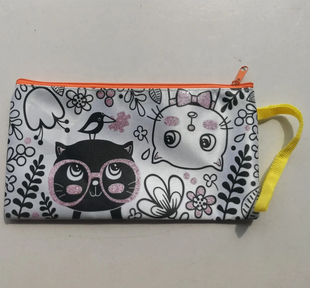 kids Diy glitter pouch carry drawing  coloring painting  pencil pen case
