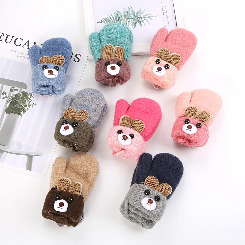 
Customized lovely cute outdoor colorful kids winter warm knitted gloves for children 