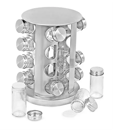 12 pieces Jar revolving spice rack Stainless Steel Rack Tower Organizer Rotating Spice Rack