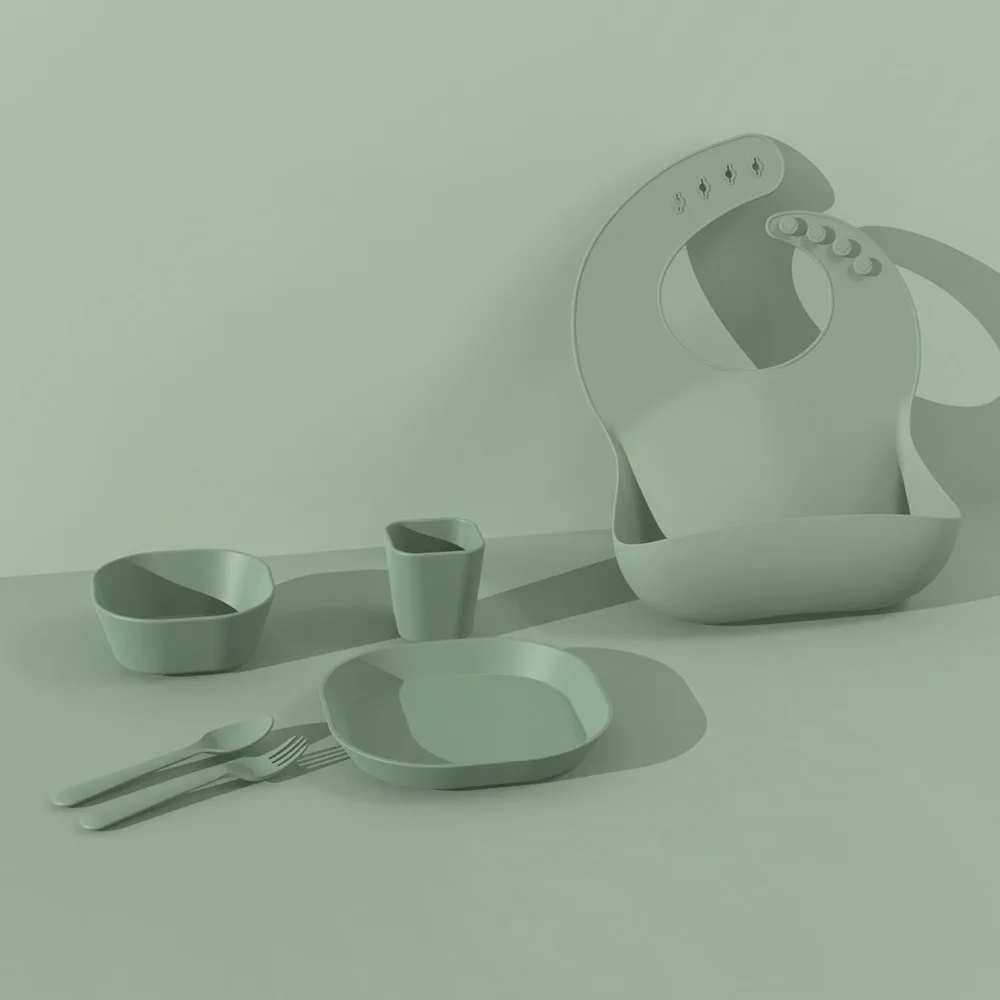 Wholesale BPA Free Eco-friendly Colorful Tableware Kids Dining Baby Feeding Bib Food Grade Plastic PP  Plate Bowl Cup Set