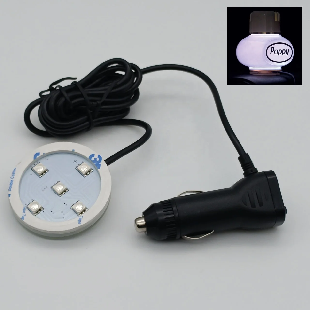 car dashboard lamp for poppy air freshener led light base with USB single color with cigar plug in light plate