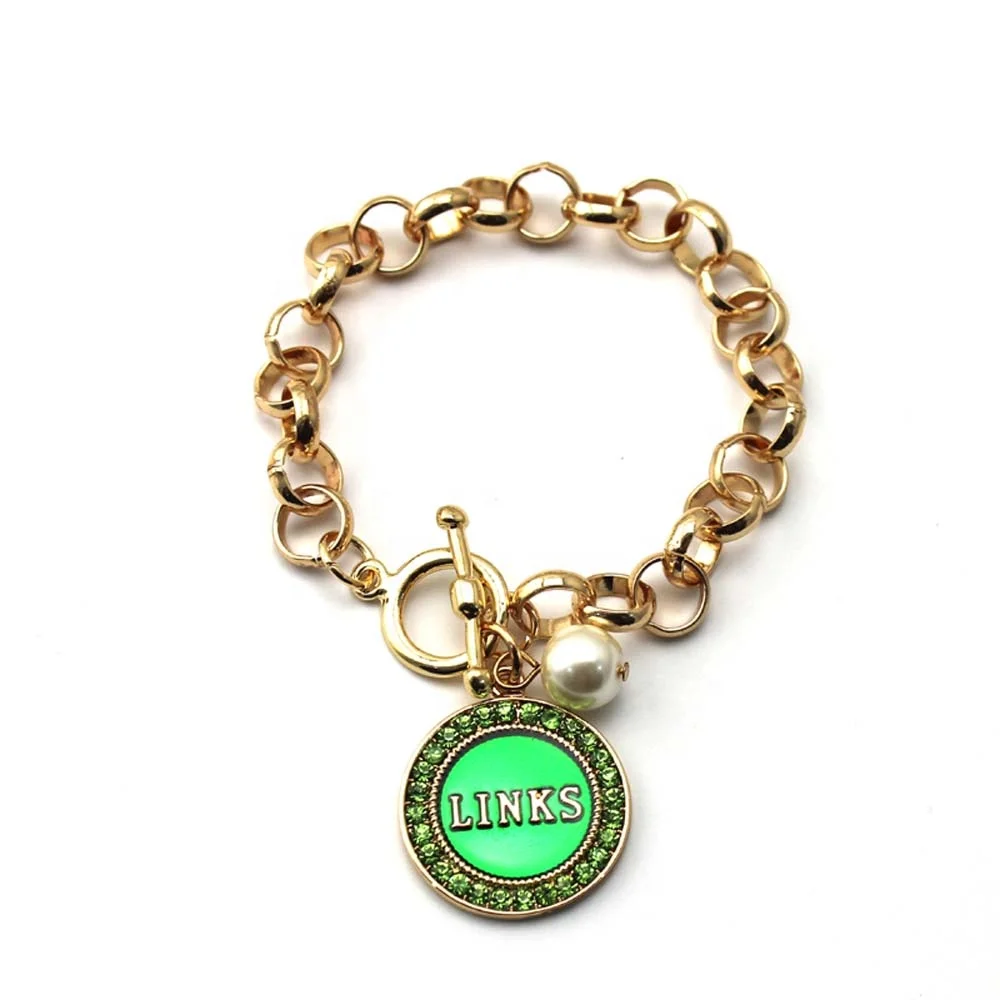 Sigma Gamma Rho blue and yellow Chain Bracelet Custom Sorority letter with White Pearl Bracelet Jewelry