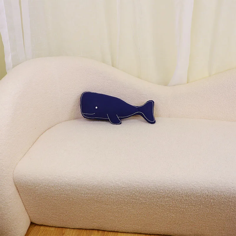 Whale-Shaped Embroidery Coastal Sea Animal Pillow Woven Decorative Cushions with Cartoon Pattern Throw Pillow