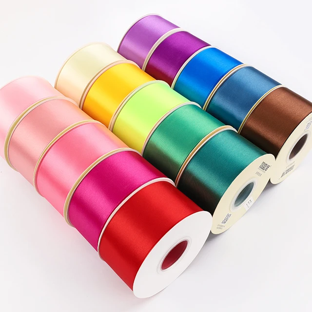 5cm 2inches 50yards Wholesale Polyester Gift Ribbon Christmas Custom Double Face Sided Decorating Packaging Color Satin