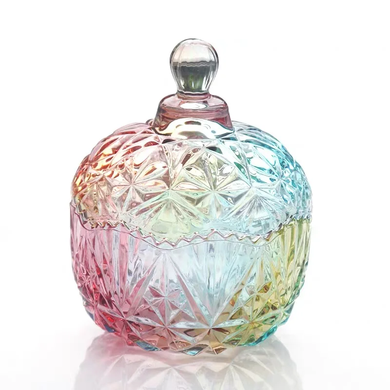 
Scented Luxury Candles Jars Rainbow Effect Electroplated Glass Jars 
